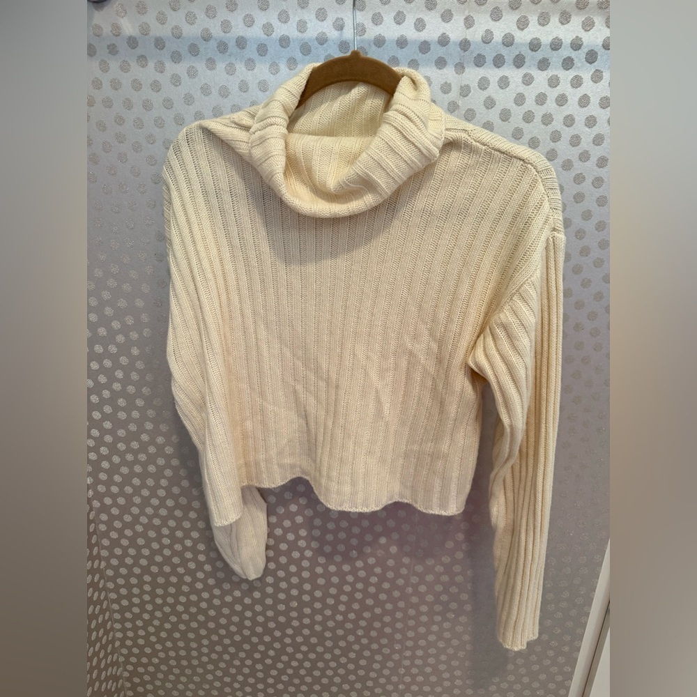 Oatmeal Ribbed Knit Sweater & Skirt Set Turtleneck Top Mini Skirt Cozy small - Picture 6 of 9